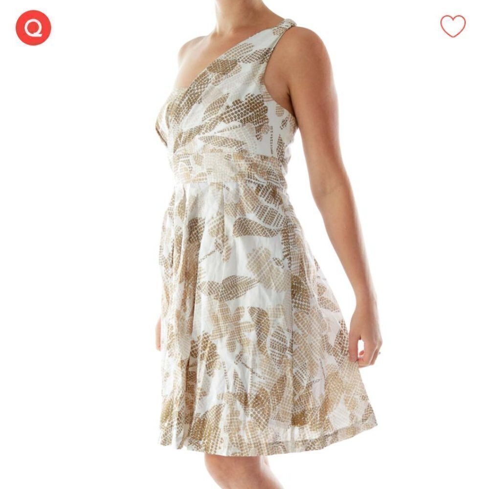 Suzi Chin Brown Beige Cream One-Shoulder Dress - Picture 2 of 3